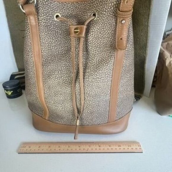 Borbonese Bucket Bag Leather/ Canvas Drawstring w/Pouch Vintage 1980 Italy - Picture 4 of 10